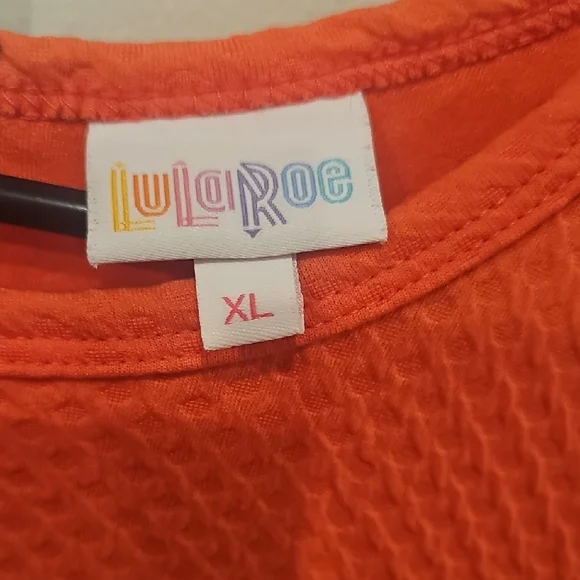 LuLaRoe Amelia Vibrant Coral Pink Waffle Print Dress - Picture 3 of 3